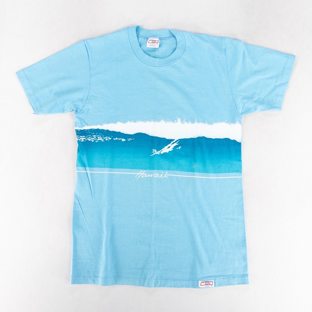 Crazy Shirts Mens T-Shirt Medium Blue Hawaii Surfer Graphic Wave Vintage USA